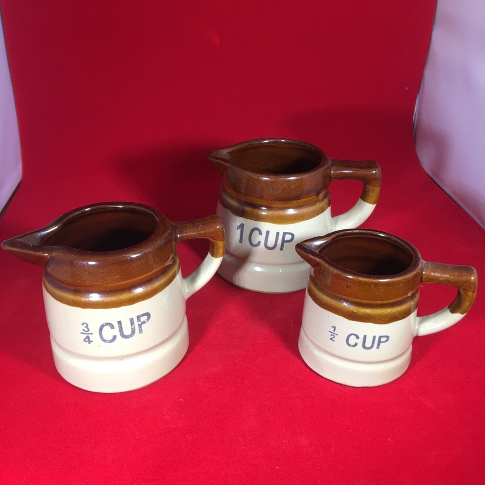 Pottery measuring cups 1 cup 1/2 cup and 3/4 cup